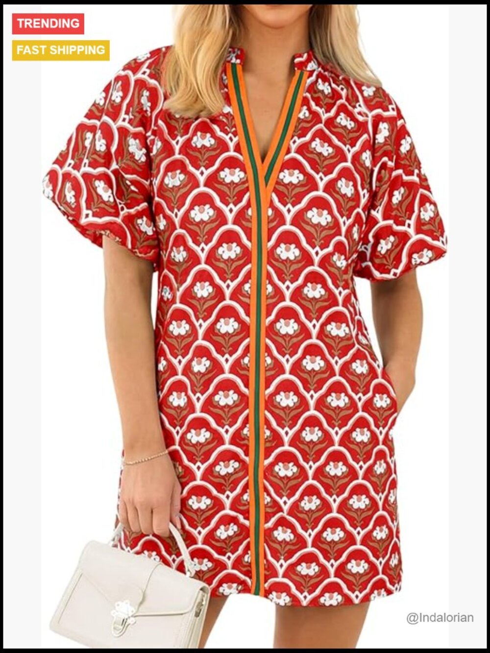 Floral Puff Sleeve V-Neck Boho Mini Dress with Pockets